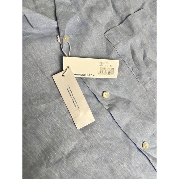 John Henric Sweden Mens Button Down Shirt Size XL Blue 100% Linen Casual NWT - Picture 5 of 11